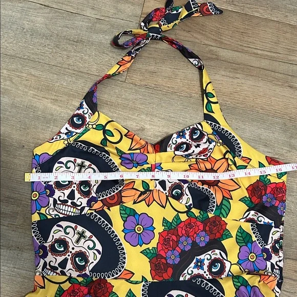 Colorful Skull Print Swing Dress - Picture 8 of 9